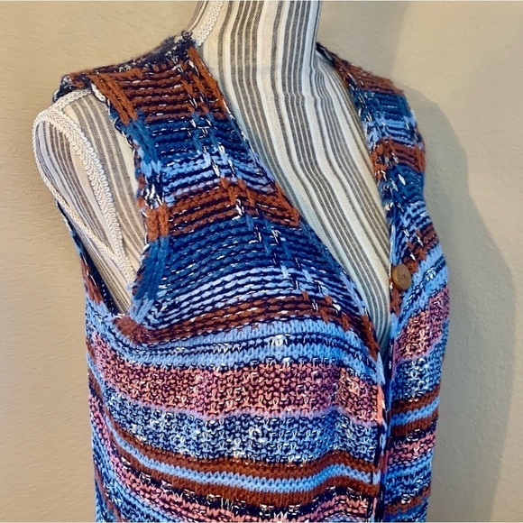 Ethereal by Paper Crane Duster Cardigan Medium Knit Open Sweater Blue Copper - Picture 6 of 16